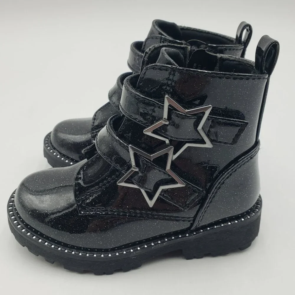 Self‎ Esteem Girls Glitter Patent Leather Star Moto Combat Boots
